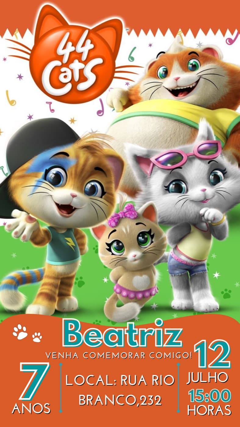 Invitación · Niños — Cumpleaños — 44 Gatos — Neta